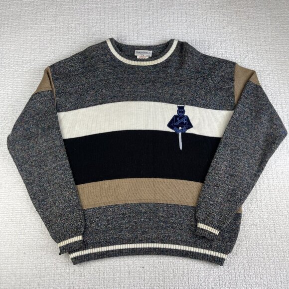 VTG Porto Bello Canada Made Knight Logo grandpa crewneck sweater gray Men Sz M - Picture 1 of 16